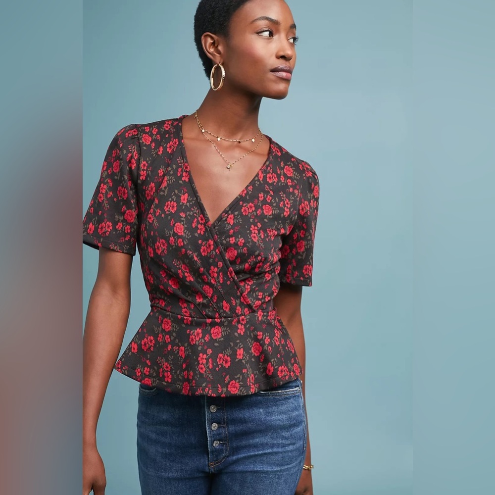 Meadow Rue by Anthropologie - peplum red rose top